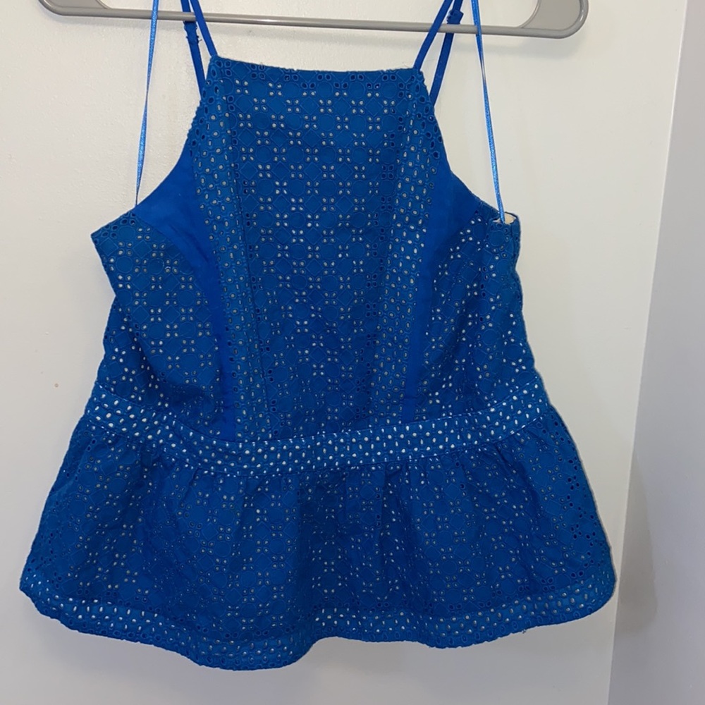 Blue flare crochet high neck tank